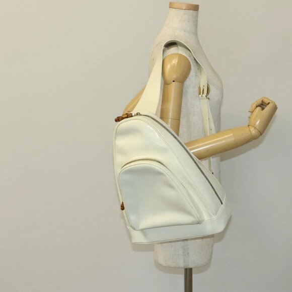 GUCCI Bamboo Body Bag Patent leather White Gold 003 3444 0127 Auth 137949 - Picture 1 of 15